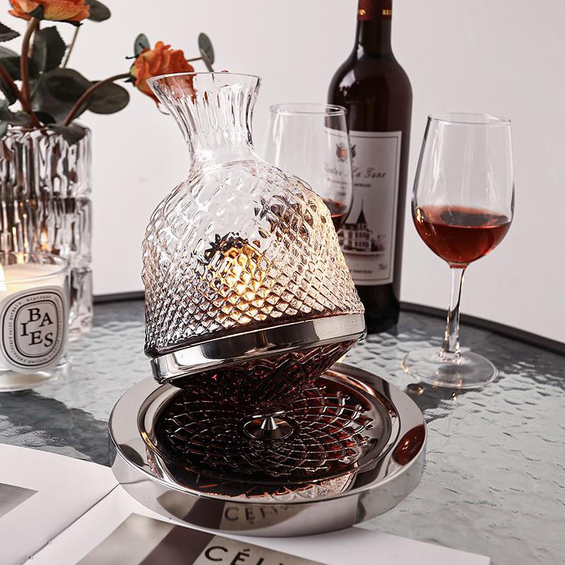 Vysoce kvalitní křišťálové sklo 360 rotační karafa sklenice 1500 ml karafa Dávkovač vína Provzdušňovač Zrcadlový džbán Dárkový bar Dekorace