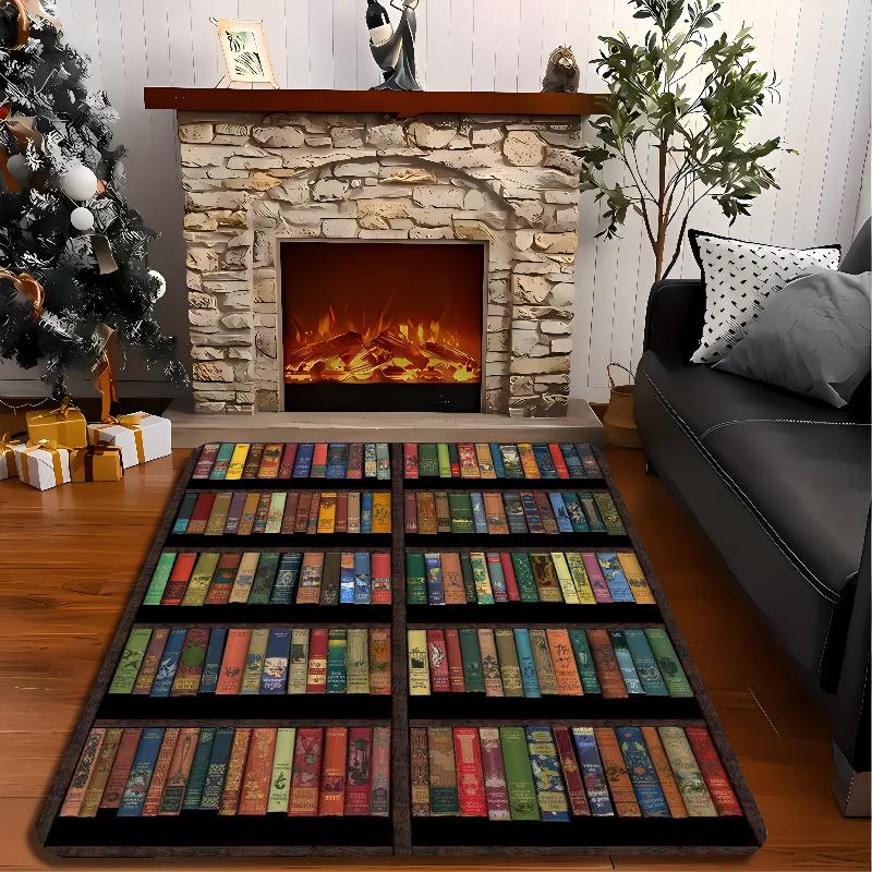

Bookshelf Print Area Rug Thick Flannel, Machine Washable for Home & Office, Indoor/Outdoor Decor 50x80cm