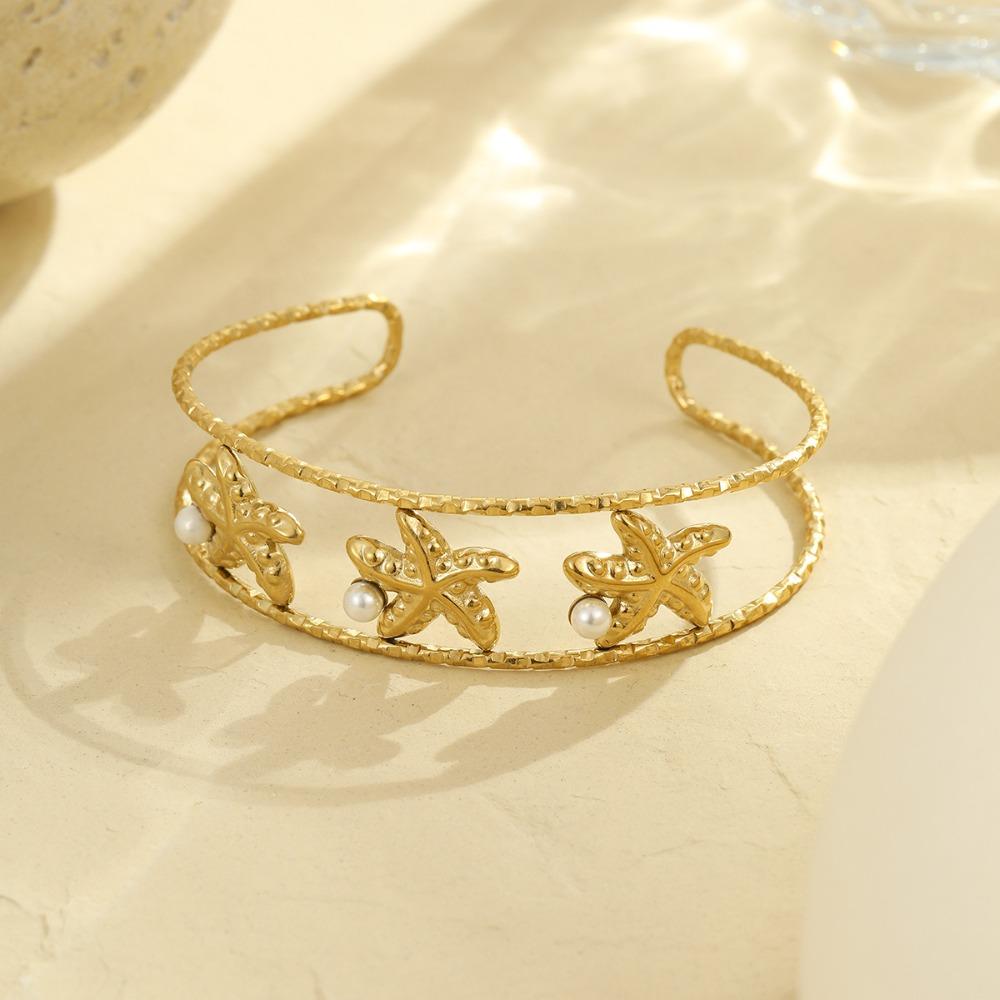 

Ocean Series Starfish Shell Cuff Bracelet Golden Summer Beach Bangle Jewelry Gifts Style 2