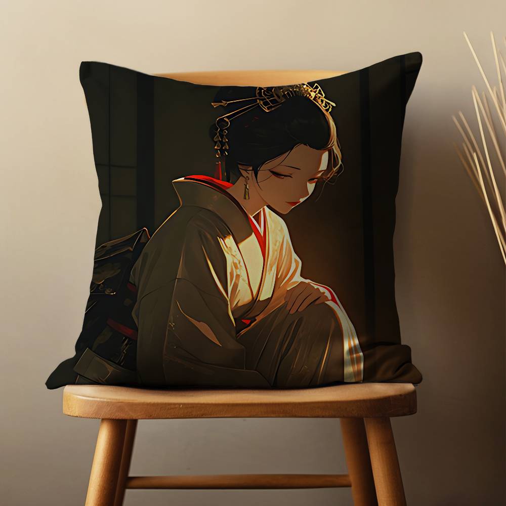 Beautiful Geisha Woman Pillow Case Living Room Sofa Cushion Cover Suitable For Home Bedroom Decoration And Protector
