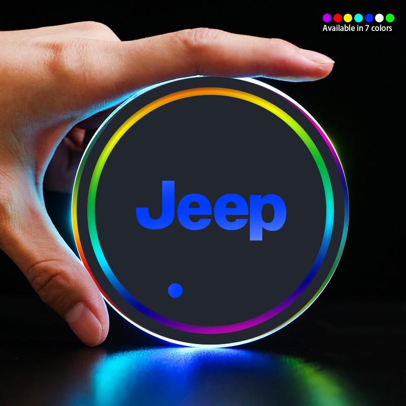 2Pcs LED Car Luminous Water Cup Pad Atmosphere Light Auto Accessories For Jeep Wrangler Renegade Compass Gladiator Cherokee Patr AJO1