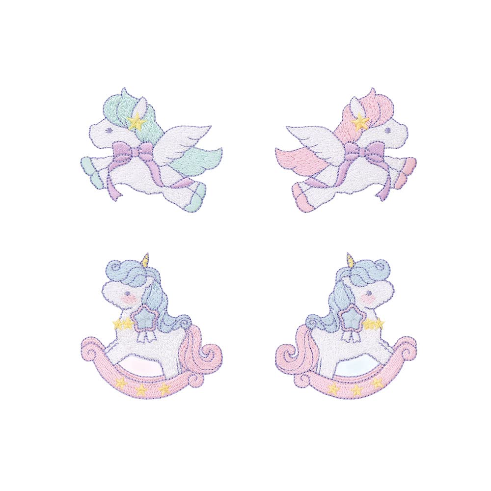 

davebella Unicorn Patch Applique for Girls Small Embroidered Design Kindergarten Entrance 4-Piece Set Cute