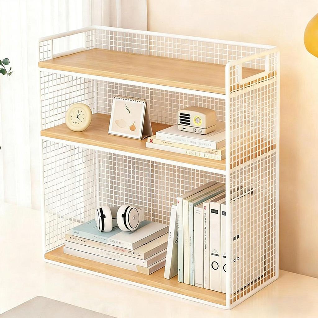 Multifunctional Rustic Wooden Desk Storage Shelf for Bedroom