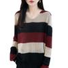 Women's Autumn V-Neck Color Block Striped Sweater - Soft, Loose, and Versatile