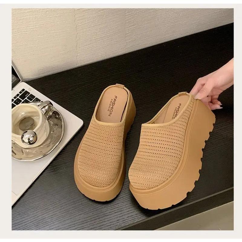 Damen Plateauschuhe Sommer Atmungsaktive Mesh-Hausschuhe Dicke Sohle Zum Hineinschlüpfen Bequeme Lässige Outdoor-Sandalen Rutschfeste Clogs