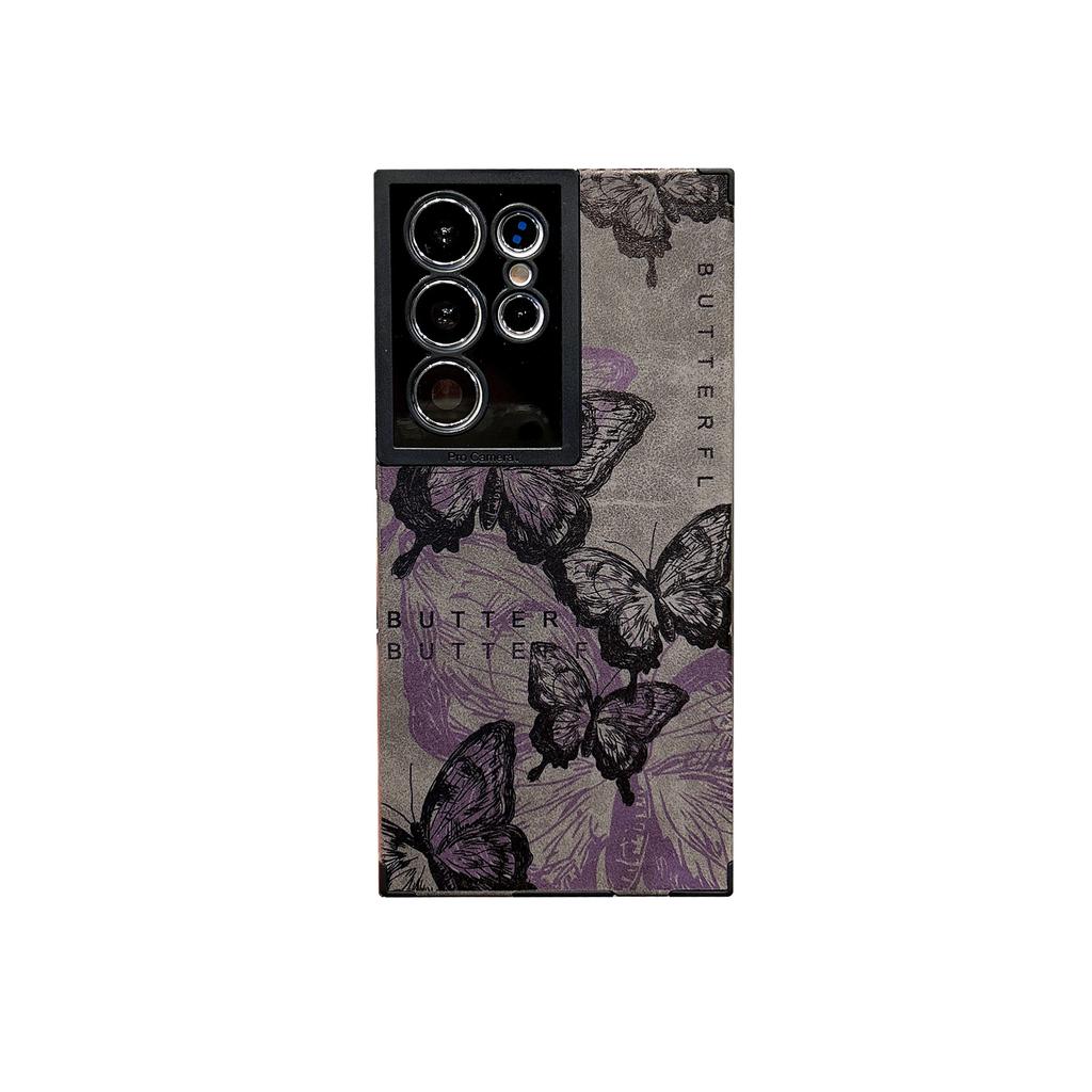 Samsung S24ULTRA Mobile Phone Case S23ULTRA Retro Imprinted Butterfly S22ULTRA Wristband Protection Case