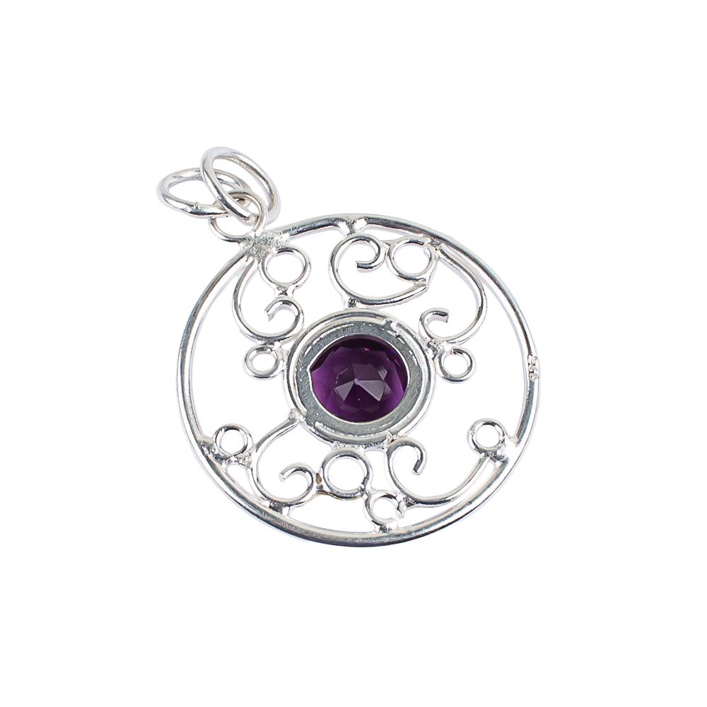 African Amethyst Gemstone 925 Sterling Silver Handmade Purple Stone Pendant 1.45" For Women PP-24-5