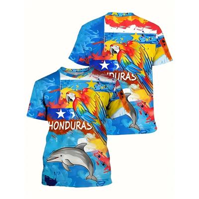 Pánské tričko s vzorem honduraské vlajky 3D potisk Papoušek Písmena HONDURAS Tričko Oversized Ležérní Sportovní Kulatý výstřih Krátký rukáv Trička