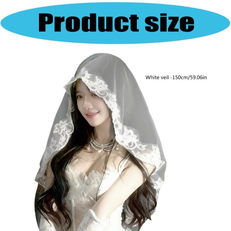 Delicate Embroidered Bridal Veils Lightweight Comfortable White Lace Hairpiece For Wedding