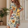 Kvinners Casual Mote Kjole Vintage Blomstermønstret Blomster Kort Erm V-hals Kjole