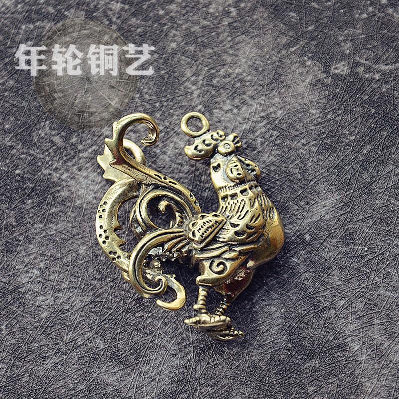 Handcrafted Brass Rooster Keychain Pendant Decorative Animal Figurine Bag Car Home Office