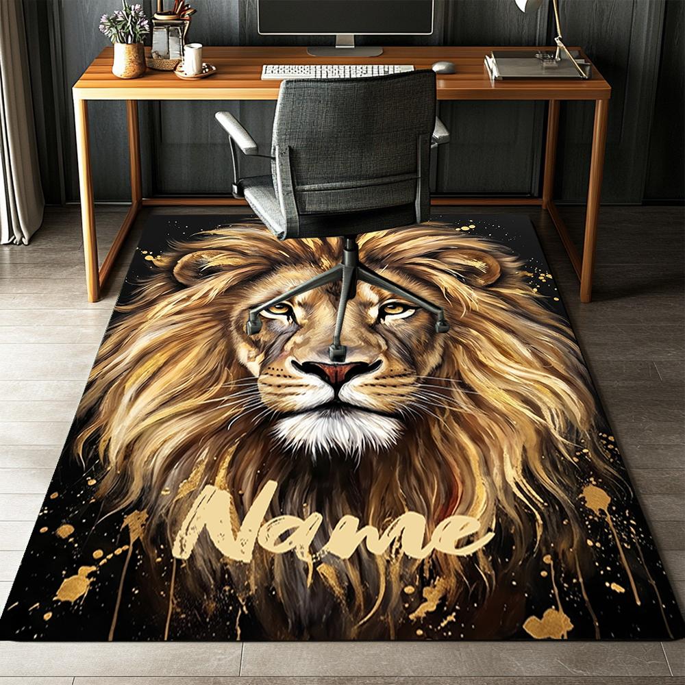 Custom Name Lion Printed Carpet,Rug for Office Chair Living Room Bedroom Kitchen Room Decor Gifts.