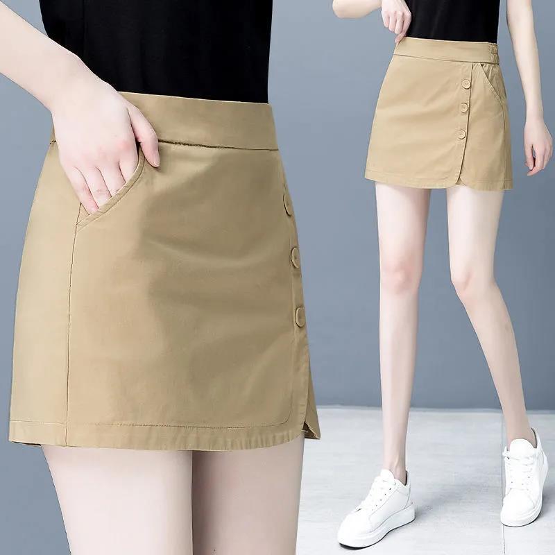 Sommer Koreanischer Stil Locker und Dünn Shorts Damen Hohe Taille Weites Bein Hakama A-Linie War Dünn und Gefälscht Zwei Sets Rockhose