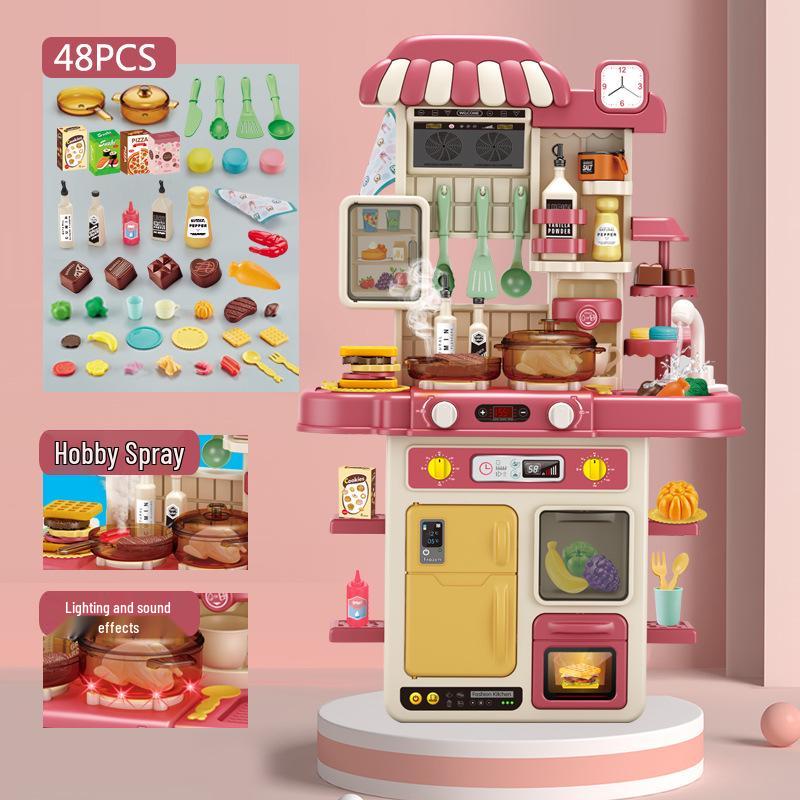 70cm Large Kids' Kitchen Counter Play Set - Cooking, Frying, Spray Simulation Stove Toy