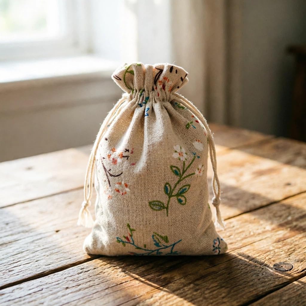 50pcs Fabric Bag Drawstring Gift Bags 5x7 Inch Floral Burlap Bags Jewelry Packing Pouches Favors Bag for Spring Jewelry Present Party Wedding Birthday