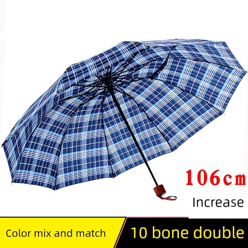 Ten Bones Extra Large Wind Resistant Silver Glue Sun Umbrella Parasol Men Gingham Foldable All-Weather Umbrella Promotion Gift Umbrella