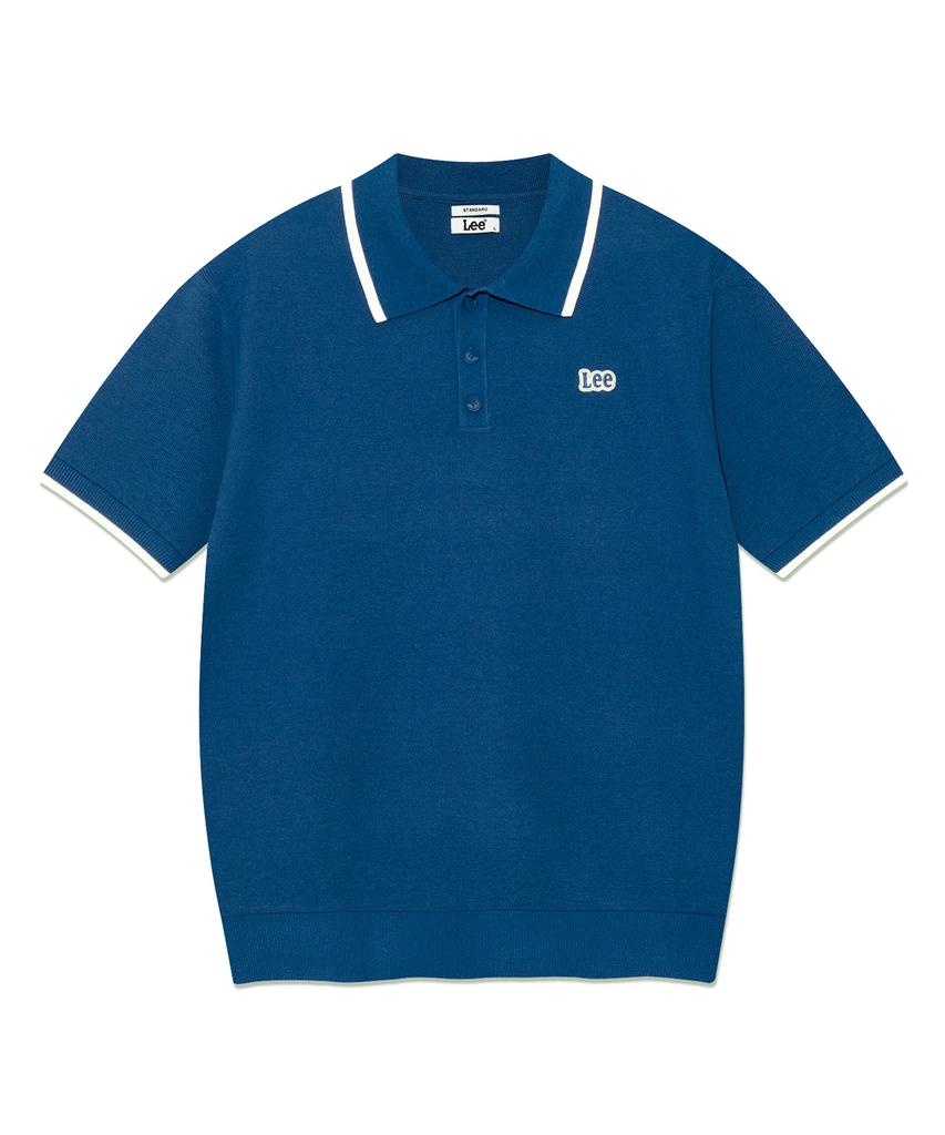 LEE Collar Contrast Short Sleeve Knit In Blue