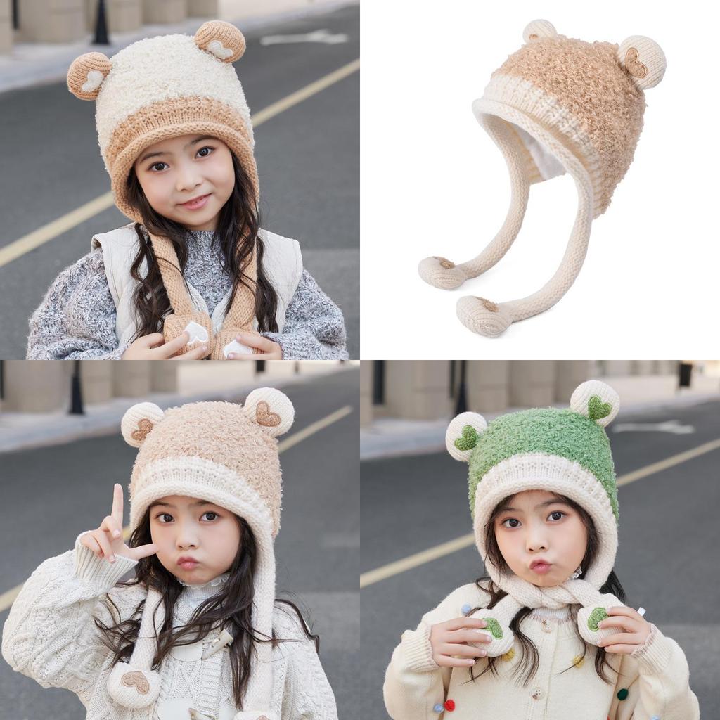 Kids Knit Hat With Heart Ears For Winter Warmth And Wind Resistance