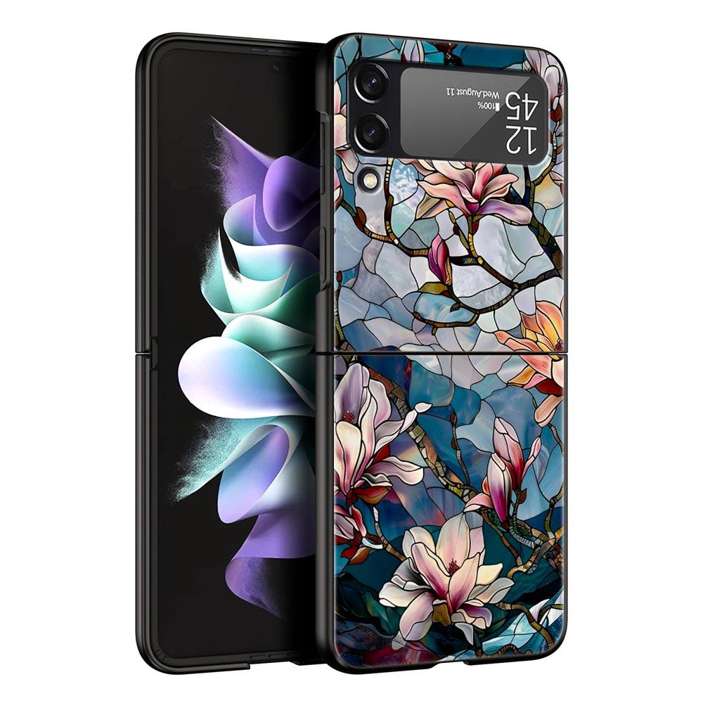 Phone Case for Samsung Galaxy Z Flip 3 4 5 6 7 Folding Shell For Samsung Z Flip4 Flip5 PC Hard Cover Flower marble Geometry
