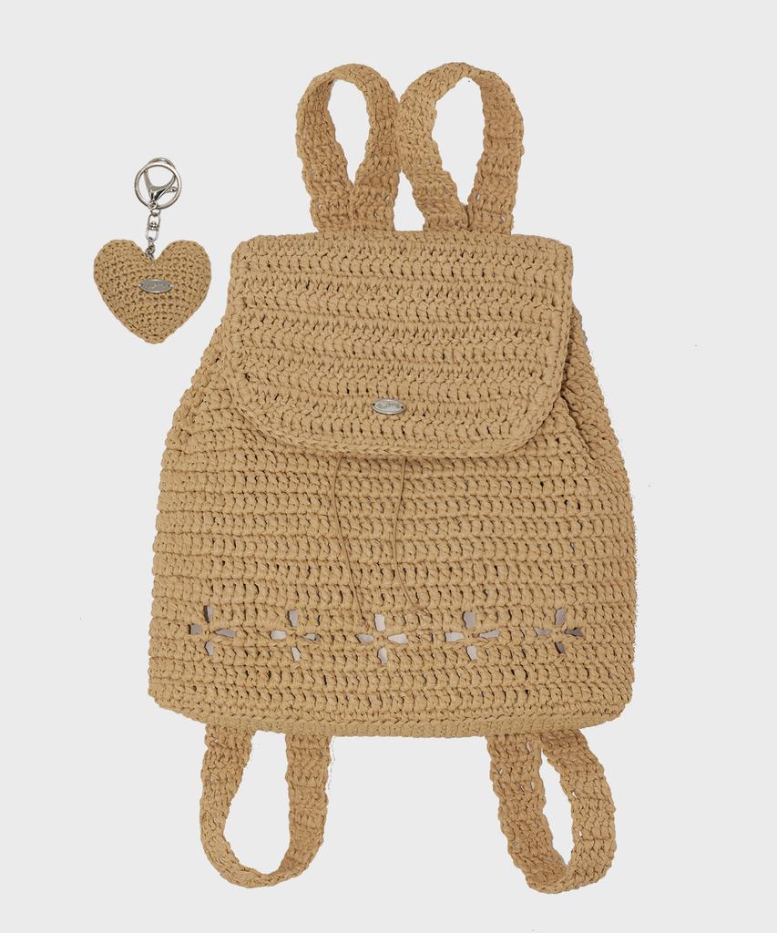 Slowslowly Lily Handmade Crochet Raffia Backpack (+Gift Heart Keyring Included) _ Natural Beige