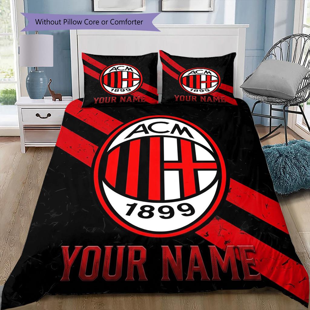 Ac Milan Crest Custom Name Pattern Bedding Quilt Set Quilt Cover Pillowcase Home Birthday Gift(1 * duvet cover + 2 * pillowcase, without core)
