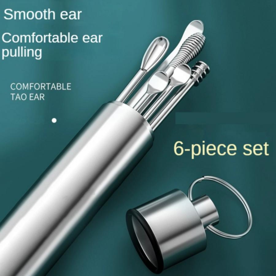 Ear Wax Removal Tool Kit Stainless Steel Ear Pick Cleaner Set With Storage Case Key Ring For Home Travel Ear Care Supplies