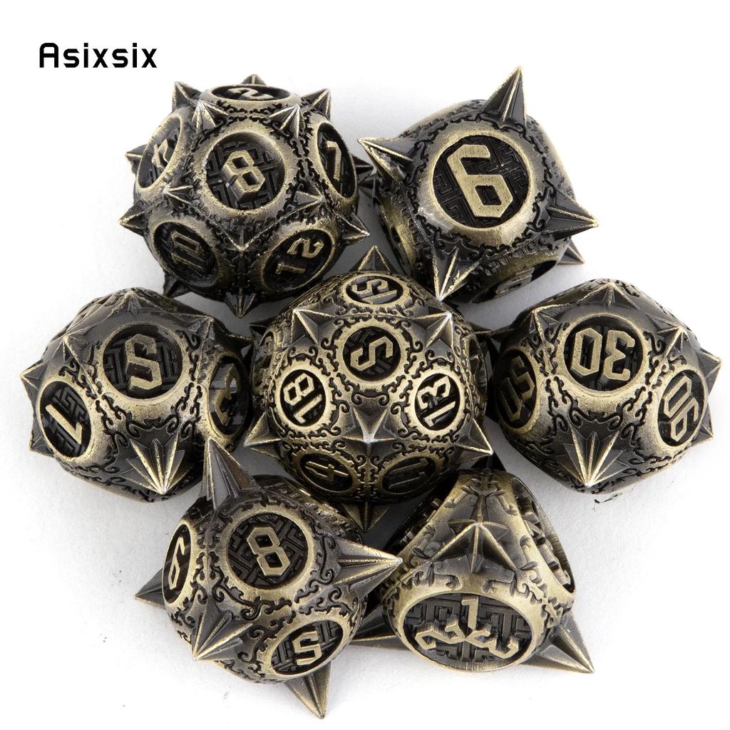 7 Pcs Yellow Meteor Hammer Metal Dice Solid Metal Polyhedral Dice Set Suitable For Role-Playing Dice PropBoard Game Gift