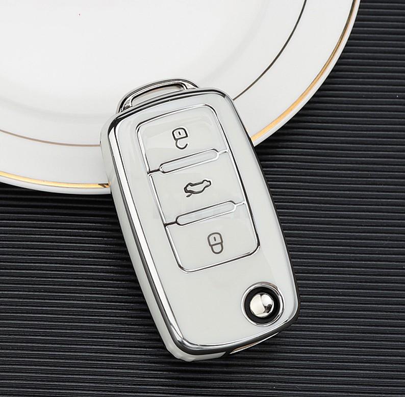 

Чехол для автомобильного ключа из ТПУ для VW Volkswagen Polo Golf Passat Beetle Tiguan Skoda Octavia Kodiaq Seat Leon Altea Keyless белый