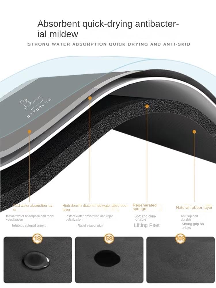 Bathroom Diatomite Floor Mat Solid Colour Minimalist Bathroom Foot Mat Doorway Non-Slip Water-Absorbent Quick-Drying Mat