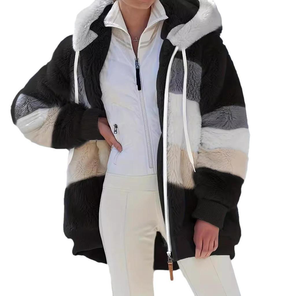 Women's Autumn/Winter Bestseller: Multi-color Plush Hooded Jacket