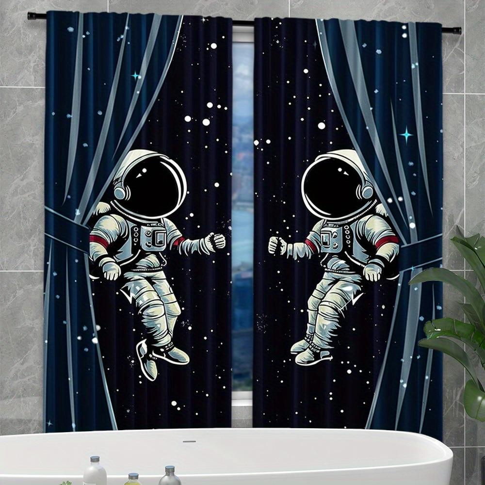 Set Of 2 Modern Astronaut Curtains Suitable Bedroom Living Room Polyester Semi Sheer Curtain Blackout With Rod Pocket Ideal For Area