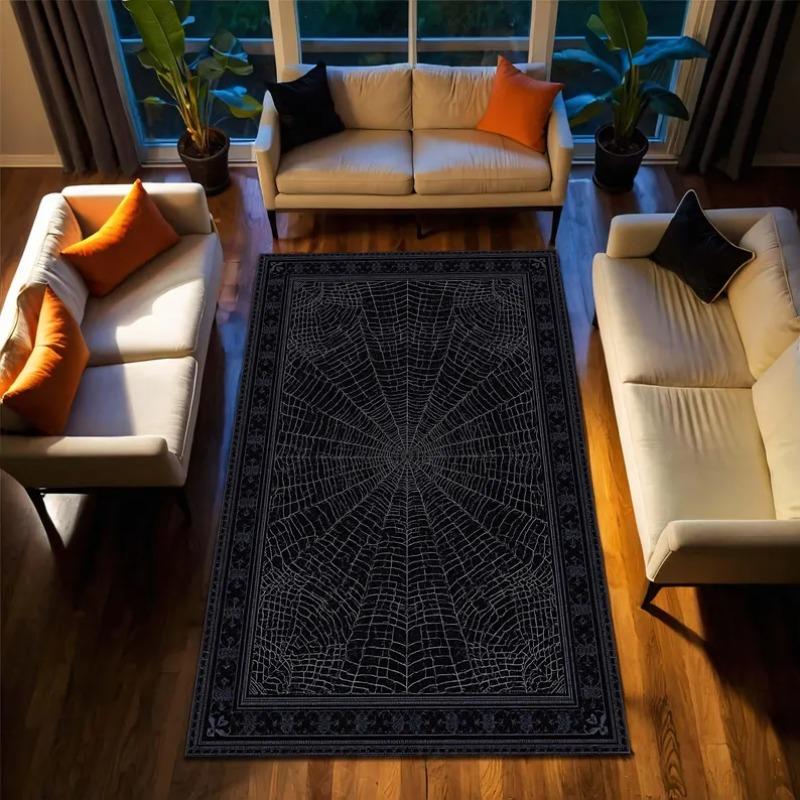 Alfombra Bosque de Murciélagos Gótico Oscuro Alfombra con Patrón de Telaraña de Bruja Retro para Sala de Estar Dormitorio Decoración Dark Academia Alfombrilla Antideslizante