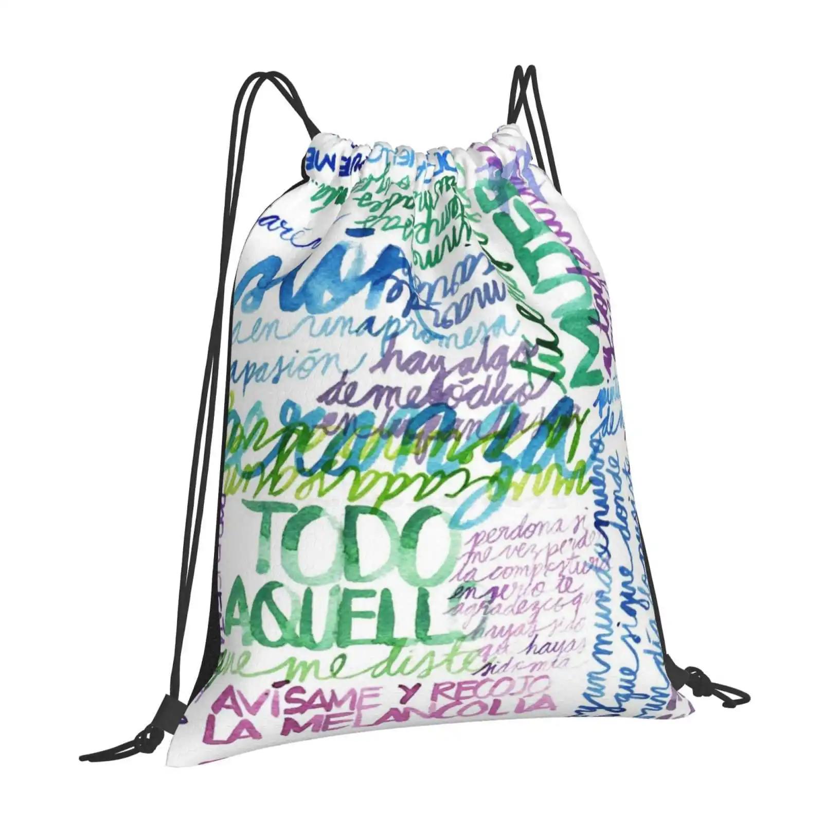 Aquello Que Me Diste / Alejandro Sanz Hot Sale Schoolbag Backpack Fashion Bags Alejandro Sanz Lyrics Asz Watercolor Acuarela OneSize