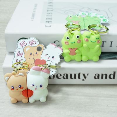 2Pcs Magnetic Keychain Cute Cartoon Bear Rabbit Pendant Creative Bag Hanging Accessories Cute Couple Keychain Gift Decoration