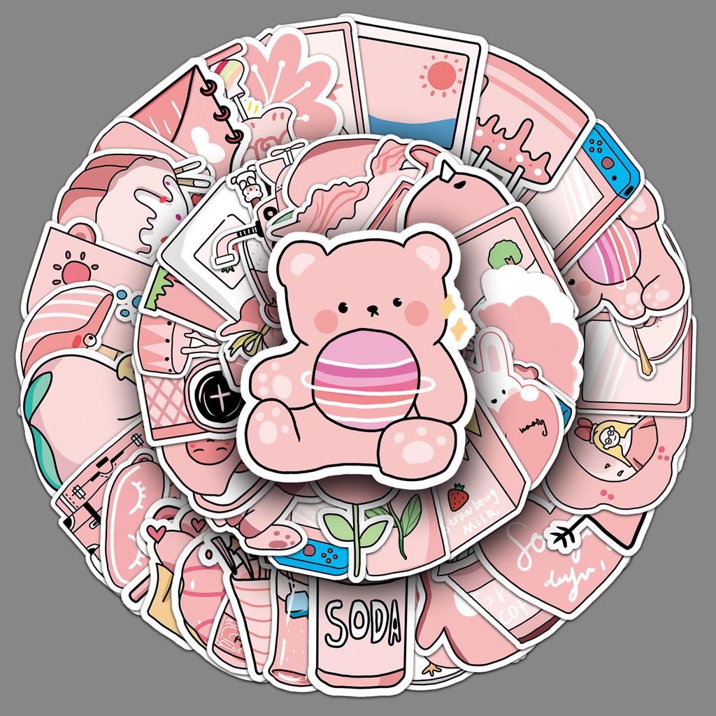 50 Pink Doodle Fresh Cute Guka Creative Decoration DIY Milk Tea Cup Suitcase Stickers