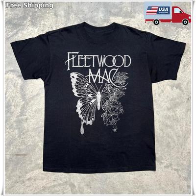 Fleetwood Mac Schmetterling Logo Schweres Baumwoll Schwarz Unisex T-Shirt Größe S-5XL