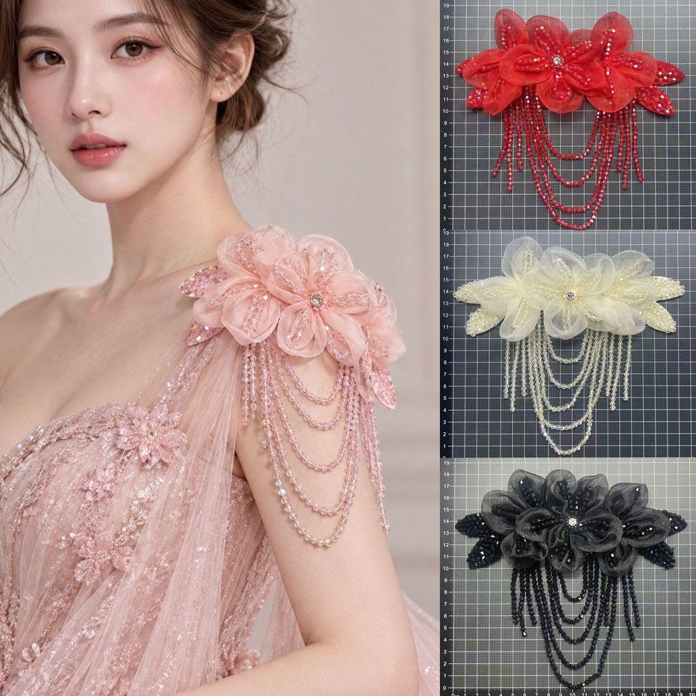 Nail Bead Decor Fabric Flower Hand-Sewn Shoulder Decorative Flowers DIY Clothing Sewing Supplies