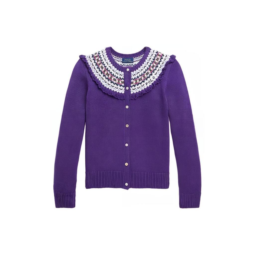 Polo Ralph Lauren Knit Sweater Kids FW23 Crew Neck Striped Trim Single-Breasted Long Sleeve Purple Kids sweater 313916542001