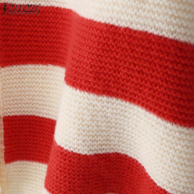 ZANZEA Autumn Spring Women Long Sleeve Striped Casual Knitted Stretch Sweaters Cardigans