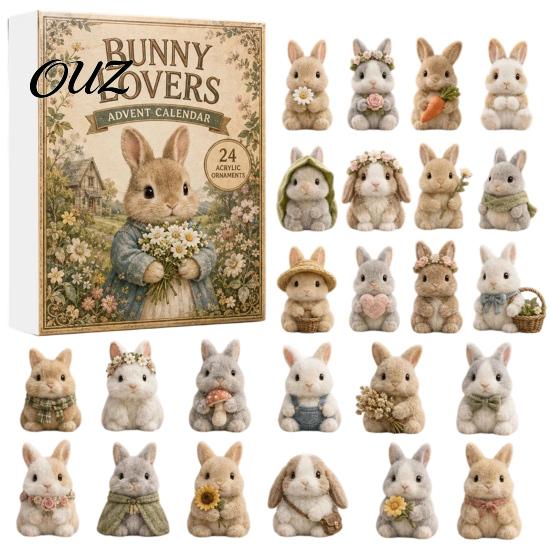 Creative Holiday Gifts for Rabbit Lovers 2026 Bunny Advent Calendar, 24 Days Acrylic Ornaments Christmas Countdown Decorative Animal Charms