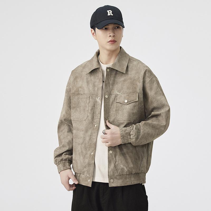 Lapel Jacket Men's Coat Tie-dyed Retro Motorcycle Baseball Uniform for Men and Women Couples Loose Leisure Sports Handsome.