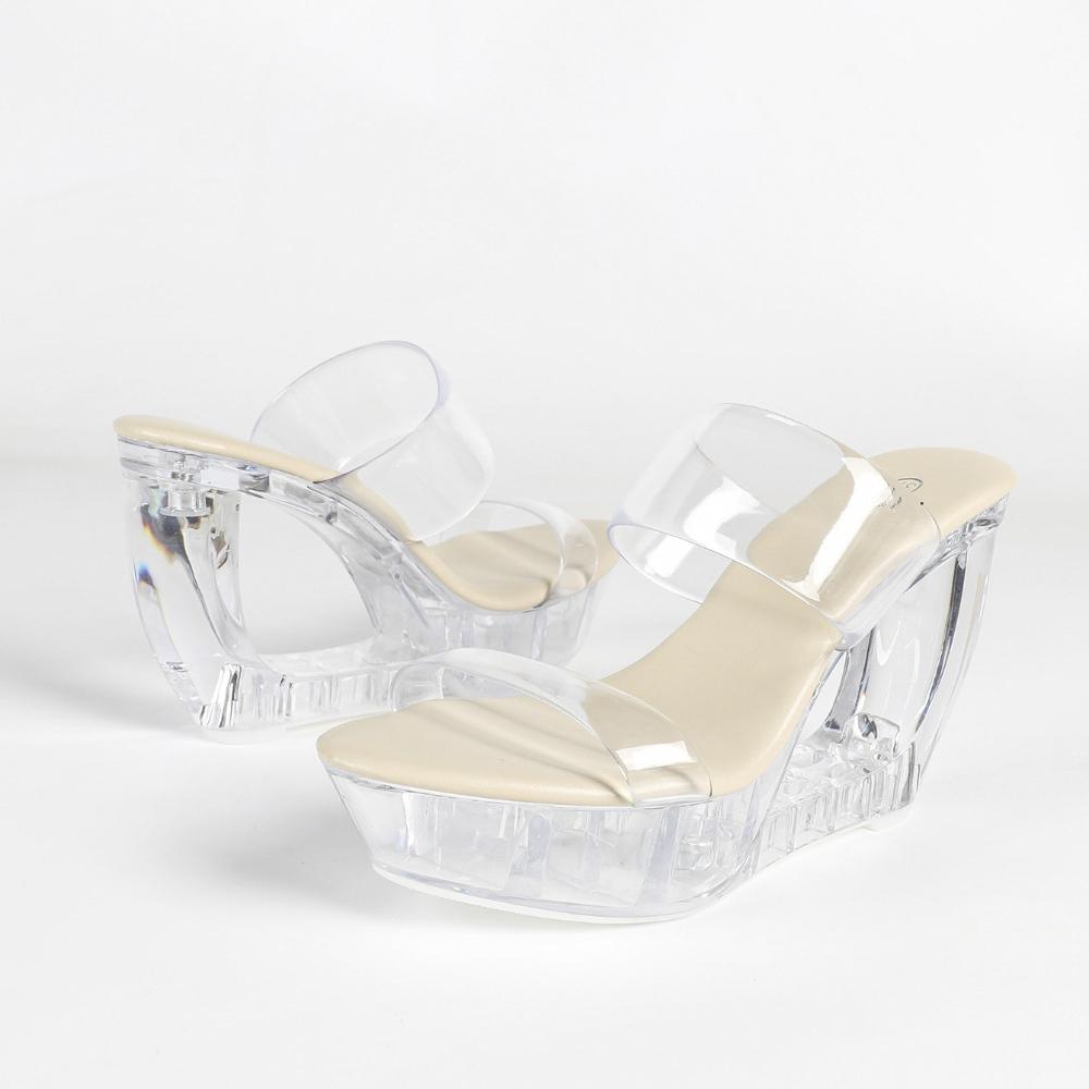 10.5cm Euro Transparent Chunky Heel Slippers Rhinestone Platform Summer Shoes Sexy Fairy Women Footwear LFD-1108WG-Q5