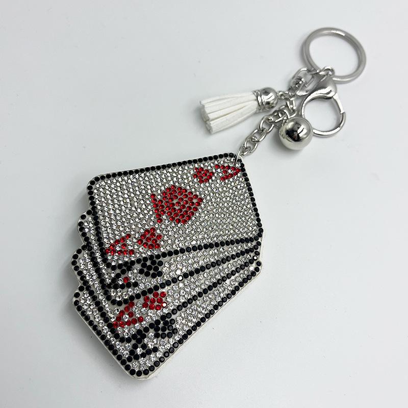 Rhinestone Poker Card Keychain with Diamond Tassel Pendant - Elegant Handbag and Car Accessory