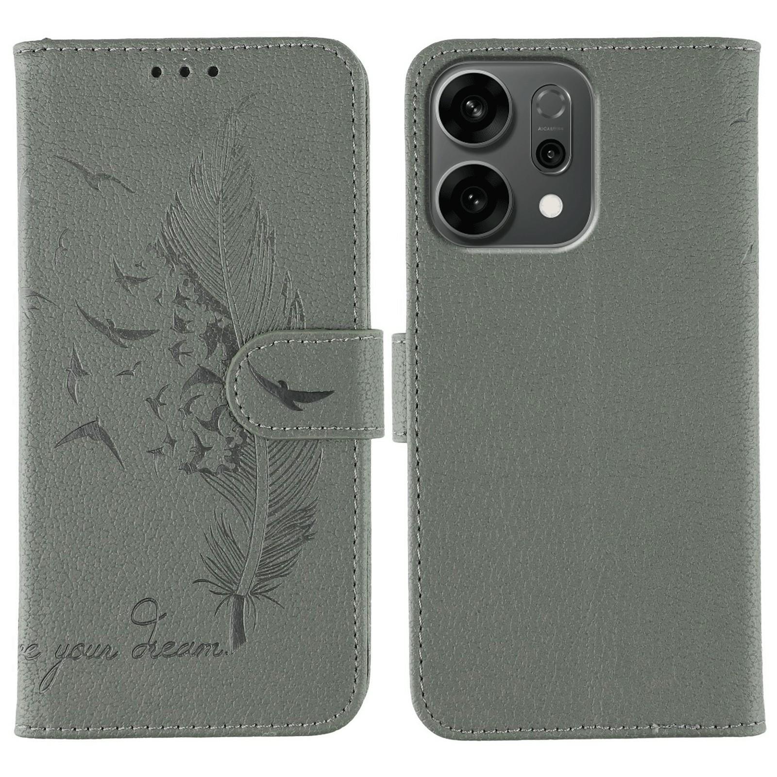 

Для Oppo Reno14 5G (Глобальний) Чохол Гаманець з PU шкіри з тисненням пір я Grey