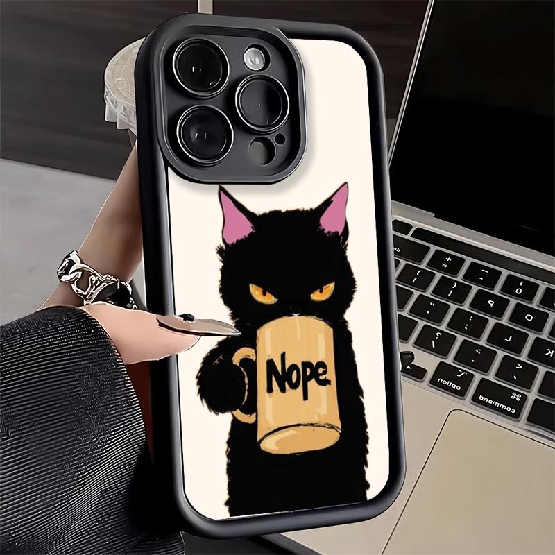Phone Case for iPhone 17 Air 16E 15 16 Pro Max Black Cat Cartoon Cute Cover 14 Plus 13 12 Mini Soft Shell Silicone Fundas