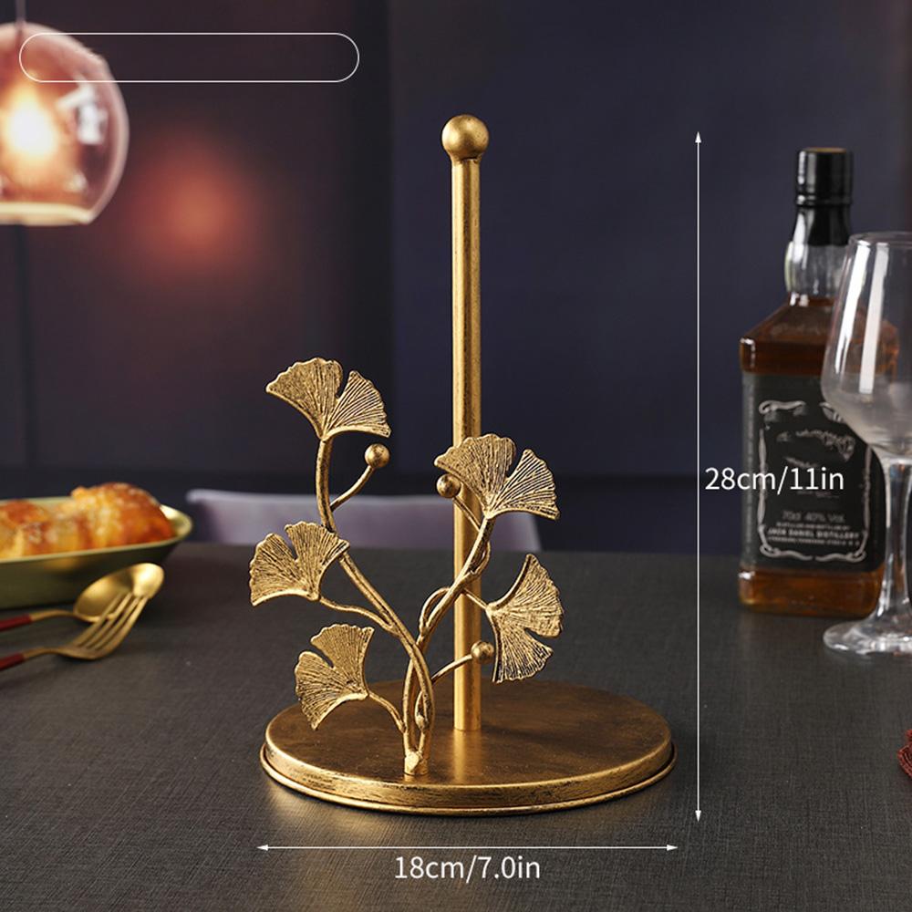 Luxury Kitchen Vertical Tissue Holder Multi Functional Metal Paper Roll Holder Ginkgo/Rose Shaped Art Retro Tissue Storage Rack