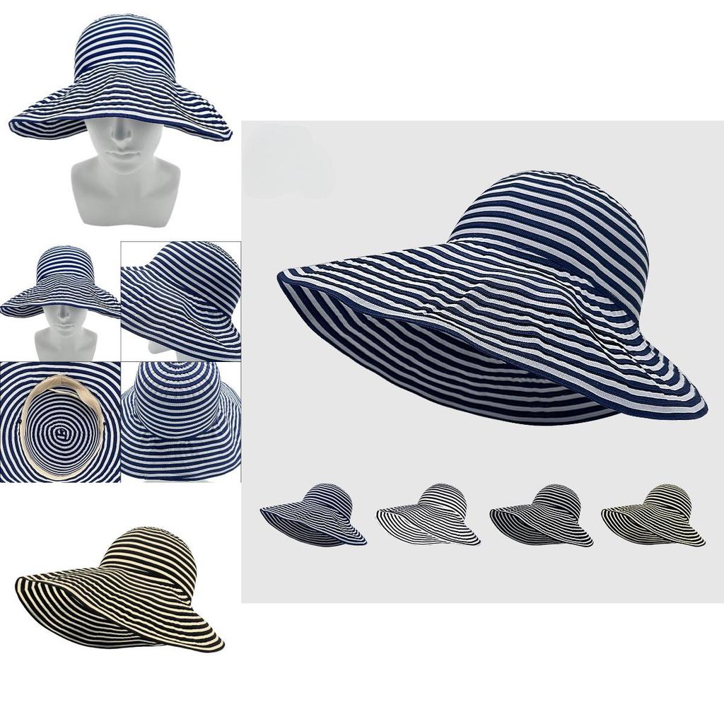 Foldable Sunshade Fisherman Hat With Wide Brim And Striped Pattern For Summer Outdoor Activities