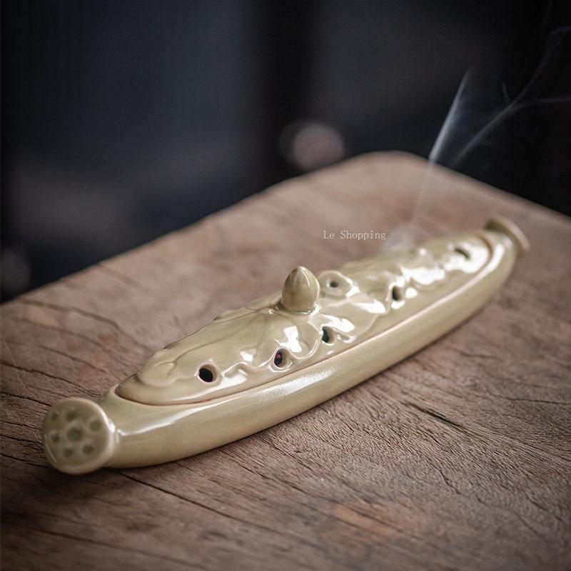 Lotus Leaf Incense Ceramic Incense Burner/Incense Insert Indoor Zen Incense Box Tabletop Ornament Creative Accessories Censer