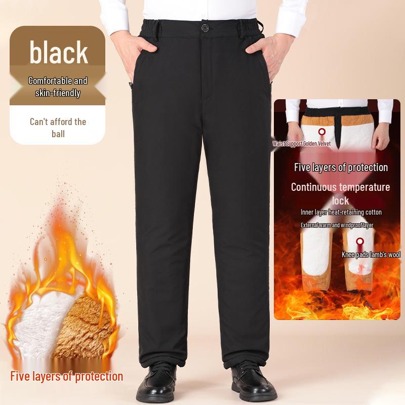 

Warm Fleece-Lined Winter Pants for Middle-Aged Men - Casual, Thick-Style Cotton Dad Pants XL (100-120 jin)