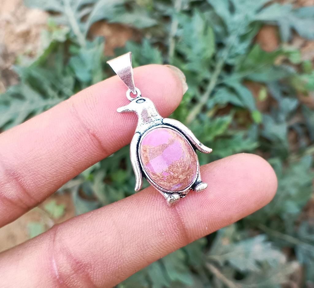 Turquoise Gemstone 925 Sterling Silver Plated Penguin Pendant